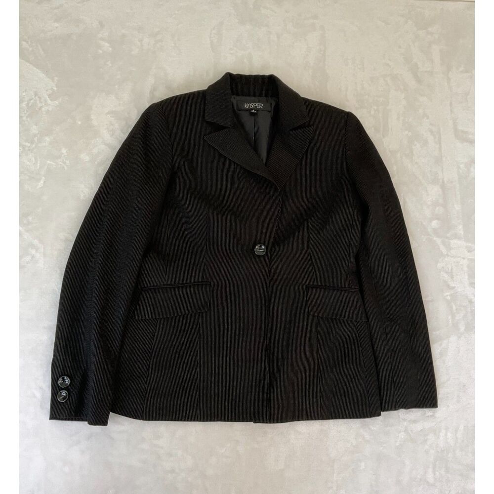 Kasper Women's Charcoal Gray Pinstripe Two Button Blazer Suit Jacket Size 4